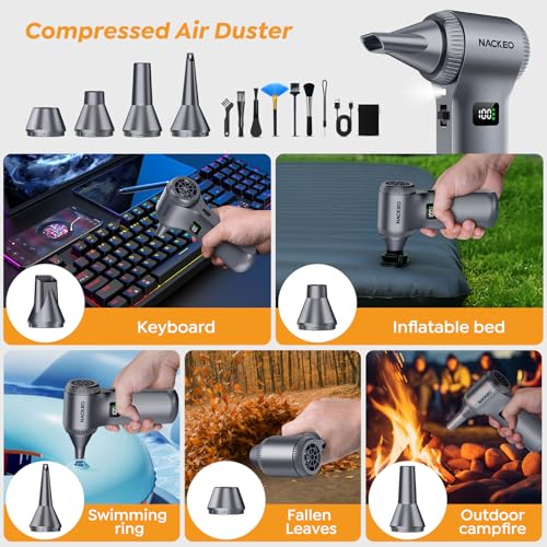 Compressed Air Duster, Cordless Mini Air Blower with Up to 230000 RPM Motor, 100-Speed Adjustable Electric Air Duster with LED Light and Display Screen for PC, Keyboard, Car & Outdoor Use