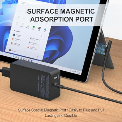 65W Surface Laptop Charger for Microsoft Surface Pro 11/10/9/8/7/7+/6/5/4/3/X, Surface Laptop 7/6/5/4/3/2, Surface Go 4/3/2, Surface Book 3/2/1,Surface Pro Charger 9ft - color: black