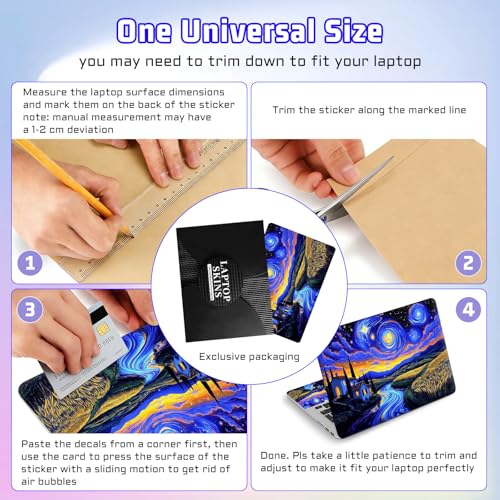 Universal Laptop Skin Sticker Decal, Compatible with MacBook HP Dell Lenovo 12"-15.6", Reusable Vinyl Notebook Cover 3PCS Set, High-Recognition Film-Starry Night Village Field - color: Starry Night Village Field