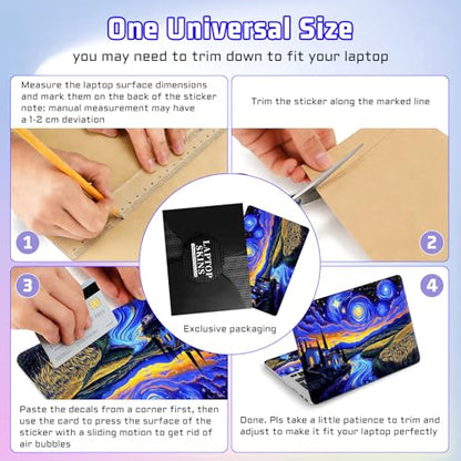 Universal Laptop Skin Sticker Decal, Compatible with MacBook HP Dell Lenovo 12"-15.6", Reusable Vinyl Notebook Cover 3PCS Set, High-Recognition Film-Starry Night Village Field - color: Starry Night Village Field