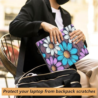 Laptop Skin Sticker for 12.1”-15.6“ Laptops (Fits 13”, 13.3”, 14”, 15”, 15.4”) | Protective Universal Reusable Vinyl Art Decal Cover | Waterproof & Scratch-Resistant-Purple Blue White Daisy on Wood - color: Purple Blue White Daisy on Wood