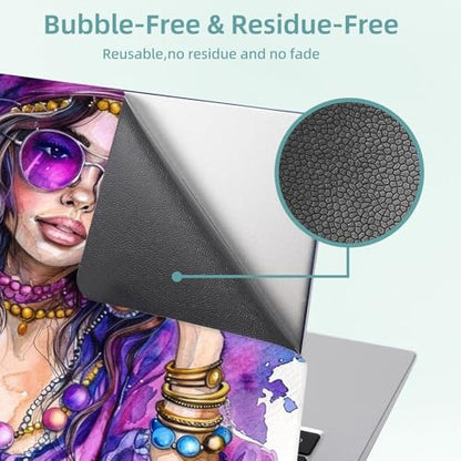 Universal Laptop Skin Decal, 3-Piece Vinyl Protector for 12 13 14 15.6" Notebook, Waterproof Anti-Scratch, Easy Trim & Bubble-Free Finish, Elegant Young Hippie Woman in Purpl - color: Elegant Young Hippie Woman in Purpl