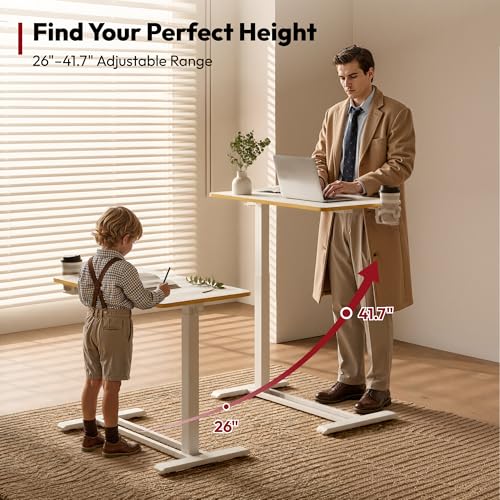 SANODESK Medical Adjustable Overbed Bedside Table with Hidden Casters, Pneumatic Mobile Laptop Computer Standing Desk Cart Overbed Table with Tray, Hospital and Home Use(27.6" W x 15.7" D, White) - color: White Maple, size: Small