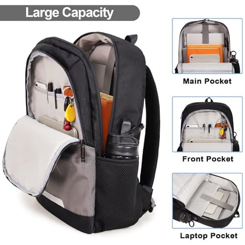 Laptop Backpack for Men Women, 17 Inch Business Travel Backpack with USB Charging Port and Anti-Theft Pocket, College School Bookbag (Grey) - color: Grey.
