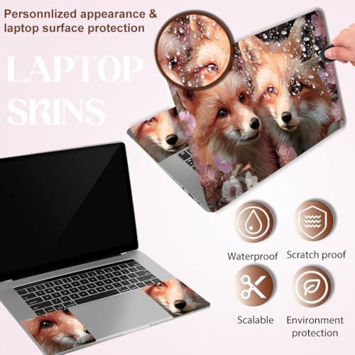 SUPERDANT Laptop Skin Sticker Flower Fox Laptop Decals Personalized Universal Notebook Computer Wrap Vinyl Skin Stickers Cover Art Decal Removable 12-15.6 Inch Waterproof Scratch-Resistant Gifts - style: Flower Fox