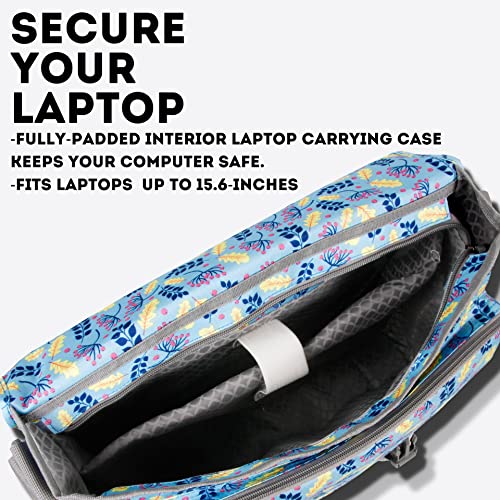 J World New York Thomas Laptop Messenger Bag for Women & Men. Kids Computer Bookbag - color: Sky Leaves