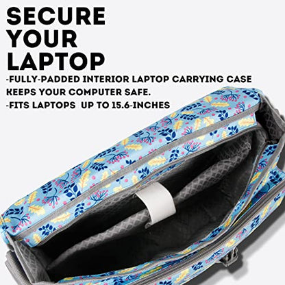 J World New York Thomas Laptop Messenger Bag for Women & Men. Kids Computer Bookbag - color: Sky Leaves