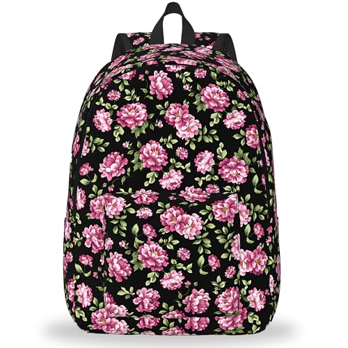 Laptop Backpack for Women - Durable Lightweight 15 Inch Laptop Backpack with 2 Main Compartment，Waterproof Casual Daypack Travel Backpack for Men - color: Black Flower, size: 15.7inch