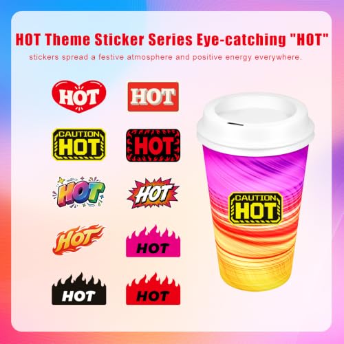 500pcs Rave Hot Stickers, HOT Theme Stickers (10 Styles) | Bold Flamed Shaped Stickers Labels for Rave Music Festivals Home Party & Food Labeling Restaurant Stores Supplies