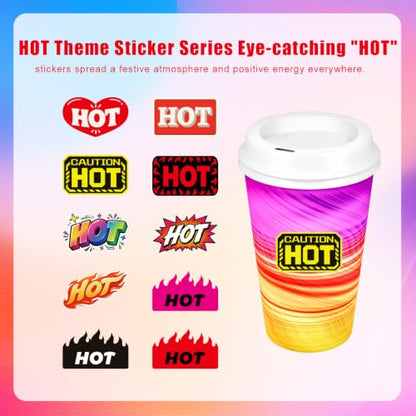 500pcs Rave Hot Stickers, HOT Theme Stickers (10 Styles) | Bold Flamed Shaped Stickers Labels for Rave Music Festivals Home Party & Food Labeling Restaurant Stores Supplies