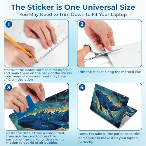 Reusable Universal Laptop Skin Sticker, Cut to Fit for 11.6–15.6 Inch Laptops, Waterproof Protective Film, No-Residue - Deep Ocean Whale - color: Deep Ocean Whale