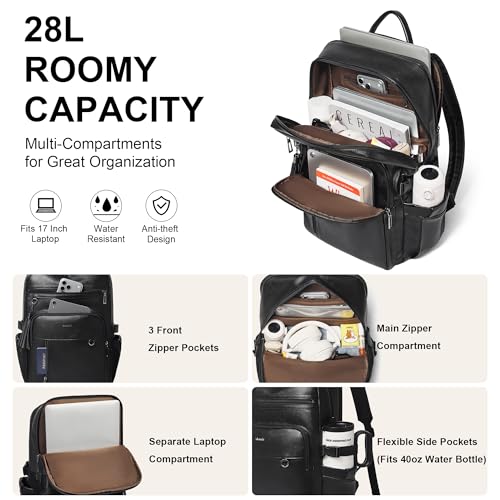 Shrrie Vegan Leather Laptop Backpack for Women,17 Inch Computer Backpack Purse for Work Business College Travel Teacher Nurse with Anti-theft Pocket & Giant Tumbler Holder Pocket,Black - color: Black