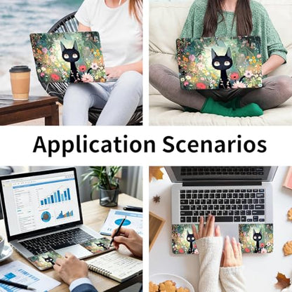 Laptop Skin Sticker 3-Piece Set,Black Cat Among Flowers | Trim-to-fit 3-piece vinyl set with one 15 x 10.6 in lid skin and two palm-rest decals for many 12-15.6 in laptops - color: Black Cat Among Flowers