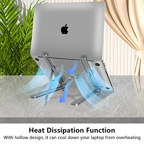 Laptop Stand, Aluminum Full Coverage Non-Slip Rubber Adjustable Ergonomic Portable Laptop Holder, Foldable Computer Stand 6 Angles Anti-Slip Riser Compatible with 4-17 inch - color: Upgrade Grey