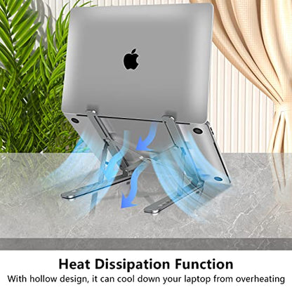 Laptop Stand, Aluminum Full Coverage Non-Slip Rubber Adjustable Ergonomic Portable Laptop Holder, Foldable Computer Stand 6 Angles Anti-Slip Riser Compatible with 4-17 inch - color: Upgrade Grey