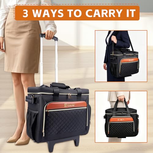 Rolling Teacher Bag with Detachable Cart - 1680D Waterproof Oxford Rolling Cart for Teachers, Large Capacity Tote with Wheels Fits 15.6" Laptop & Tablet(BLACK) - color: Black
