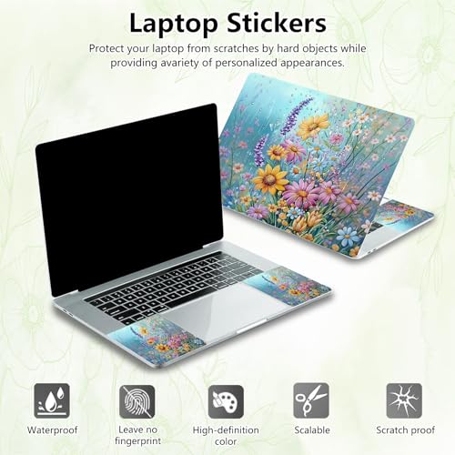 Laptop Skin Sticker Decal, Universal Reusable Vinyl Laptop Cover for 12" 13" 13.3" 14" 15" 15.4" 15.6" Notebook PC, Reusable Waterproof Scratch-Resistant with 2 Wrist Pads,Colourful Wildflowers Floral - color: Colourful Wildflowers Floral