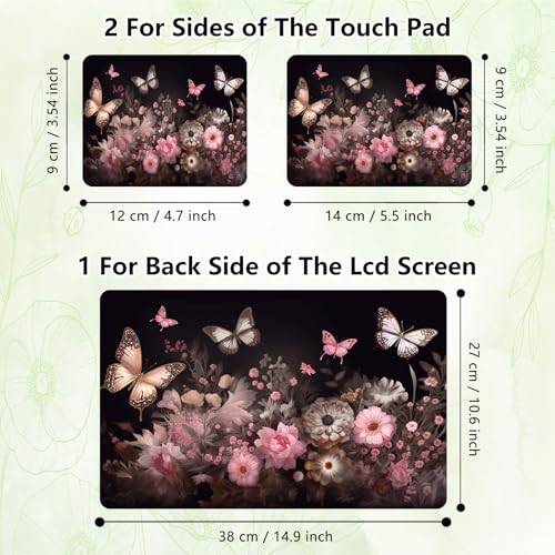 Laptop Skin Sticker Decal, Universal Reusable Vinyl Laptop Cover for 12" 13" 13.3" 14" 15" 15.4" 15.6" Notebook PC, Reusable Waterproof Scratch-Resistant with 2 Wrist Pads,Art Butterfly Flower - color: Art Butterfly Flower