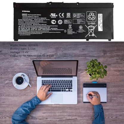 SR04XL SR03XL 917724-855 Laptop Battery for HP Omen 15 15-CE0XX 15-DC0XX Series 15-CE198WM 15-CE015DX Pavilion 15-CB0XX 15-CX0XX 15-CB041NR 15-CX0056WM l08855-855 917678-1B1 70.07Wh 15.4V - size: 10.51×3.50×0.30 in SR04XL