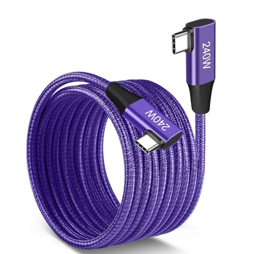 Dual Right 240W USB-C to USB-C Cable 10FT Purple, Super Fast Charging Type-C to Type-C Charger Cable Braided Compatible with MacBook Pro/Air, iPad Pro,Sam sung Galaxy S23/S22,Note 10,Switch,Laptops - color: Purple, size: 10FT, style: Dual 90° Right Angle