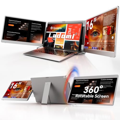 Ladomi 16" Laptop Screen Extender, Triple Portable Laptop Monitor Extender | 1200P FHD, 16:10 Aspect Ratio Rotation Screen, Fit for 12"-17.3" Laptops, Compatible with MacOS, Wins, Chrome, Surface - size: 16-inch