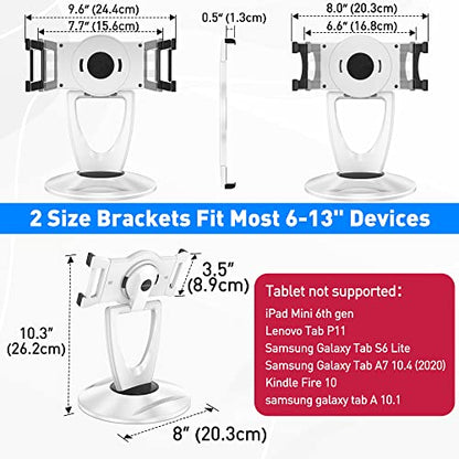 360 Rotating Tablet Stand for POS Kiosk & Desk, Foldable iPad Holder with Phone Organizer Base, Swivel Counter Mount for Retail & Office, Fits iPad Pro 12.9, Air, Mini, All 4-13” Devices - color: White
