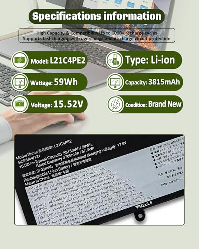 59Wh L21C4PE2 L21M4PE2 L21D4PE1 Battery Replacement for Lenovo Yoga 6-13ALC7 & Yoga 6-13ABR8 Series – Parts SB11F29412 5B11F29411 – 15.52V 3815mAh - size: 10.35*4.05*0.19 IN L21C4PE2