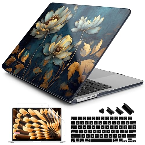 Batianda Case for MacBook Air 15" with M5 M4 M3 M2 Chip, Blooming Flowers | 4-in-1 set with artistic dark peacock flower design, lightweight slim hard shell protection for office women,girls - color: Blooming Flowers