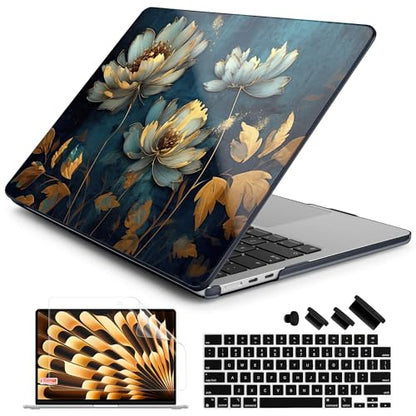 Batianda Case for MacBook Air 15" with M5 M4 M3 M2 Chip, Blooming Flowers | 4-in-1 set with artistic dark peacock flower design, lightweight slim hard shell protection for office women,girls - color: Blooming Flowers