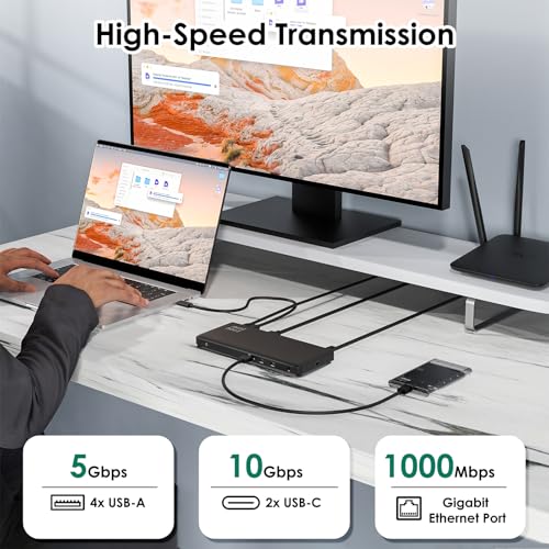 Laptop Docking Station, 12-in-1 USB-C Docking Station, Triple Display with 2xHDMI and 1xDP, 10 Gbps USB-C and 5 Gbps USB-A Data, Ethernet, Audio, 100W Charging for Dell, HP, Lenovo and More - size: 1×DP + 2×HDMI