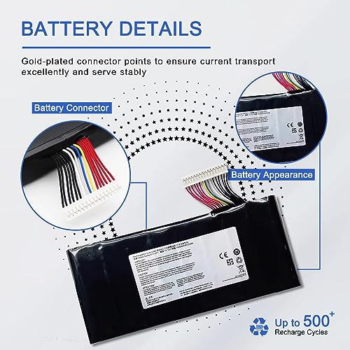 JOTACT BTY-L77（11.1V 83.25Wh/7500mAh 9-Cell） Laptop Battery Compatible with MSI GT72 2PE 2QD 2QE 6QD 6QE GT72S 6QD 6QE 6QF WT72 2OK 2OM 6QI GT80 GT80S Series Notebook MS-1781 MS-1782 MS-1783 MS-1785 - size: 6.52*2.75*0.80 inch BTY-L77