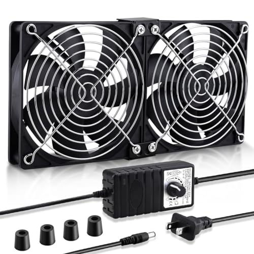 Wathai 2 x 120mm 240mm Computer Fan with AC Plug Cabinet Fan 110V 240V | Dual Ball Big Airflow 12V Cooling Fan with Variable Speed Control for External PC Case Cooling computer cabinet vent - style: 2x120mm fan
