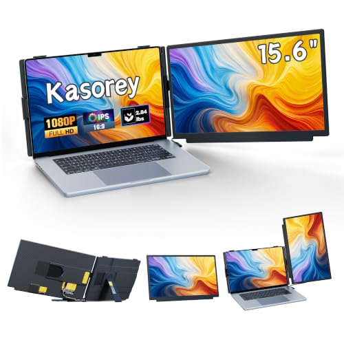 kasorey Laptop Screen Extender, 15.6" FHD 1080P Detachable Laptop Monitor Extender for 13-17.3" Laptop, Plug-Play Portable Laptop Extended Monitor, Slim 0.27'' Travel Monitor for Wins/Mac/Android/PS5 - size: 15.6" Dual Screen