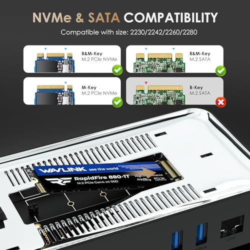 WAVLINK Laptop Docking Station 3 Monitors(Max Resolution: Single 8K or Triple 4K), 12-1 USB C Hub with 10Gbps M.2 PCIe/SATA SSD Enclosure, 2*HDMI + DP, 100W PD, for MacBook Pro/Air Mac mini M1–M4