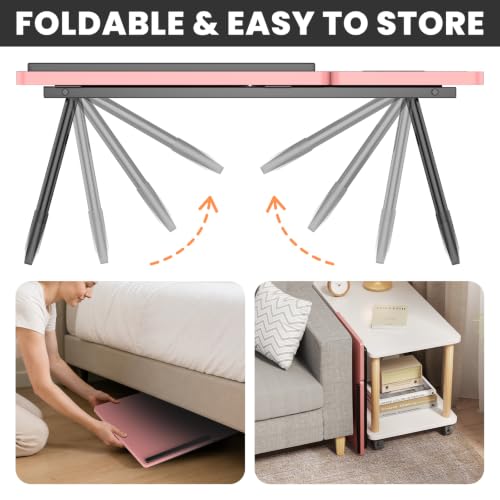 Laptop Bed Desk, 5-Angle Adjustable Bed Laptop Table with Cup Holder | Foldable Laptop Stand for Couch & Sofa, Portable Laptop Tray for Adults Writing Reading Eating, Pink - color: Pink