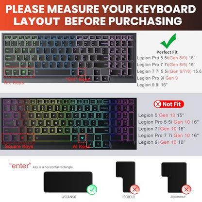 Keyboard Cover for Lenovo Legion 5 5i 5p 5pi 15.6 17.3/ Pro 5 5i 7 7i (Gen 8/9) 16, Legion 9 16IRX8 16IRX9/Pro 9i Gen 9 16/ Slim 7 7i(Gen9/Gen 8/7/6), Lenovo LOQ 15.6 16 inch, Clear - color: Clear