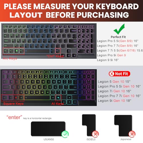 Keyboard Cover for Lenovo Legion Pro 5 5i 7 7i (Gen 8/9) 16" / Legion Pro 9i Gen 9 16/Legion 9 16IRX9/Legion Slim 7 7i(Gen9/Gen 8/7/6) 15.6, Legion 5 5i 5p 5pi 7i 15.6 17.3 / LOQ 15.6" 16"-Black - color: Black