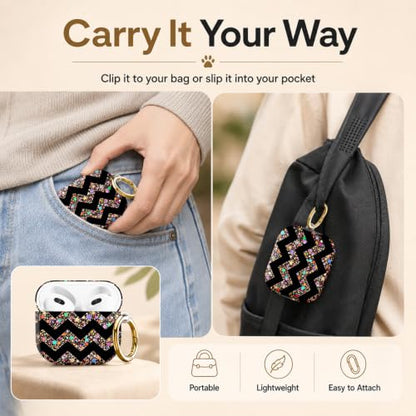 Compatible with AirPod 4 Case 2024, Cute Hard Plastic Protective Cover for Airpod 4th Generation Women, Shockproof Shell Skin with Gold Ring Keychain,Colorful Dots Camouflage - color: Colorful Dots Camouflage