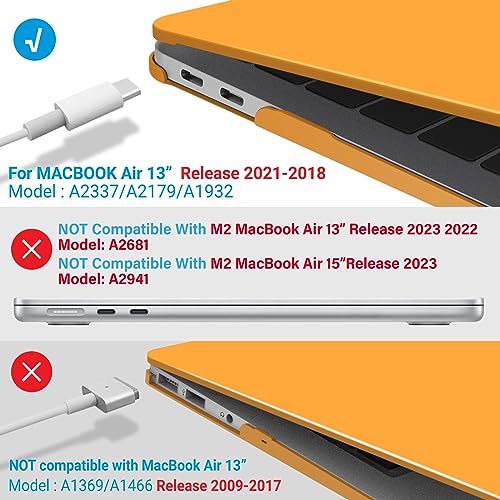 IBENZER Compatible with New MacBook Air 13 inch Case 2022 2021 2020 M1 A2337 A2179 A1932, Plastic Hard Shell Case with Keyboard Cover for Mac Retina Display with Touch ID, Marigold, MAT13-MAGD+1 - color: Marigold