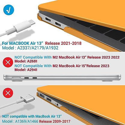 IBENZER Compatible with New MacBook Air 13 inch Case 2022 2021 2020 M1 A2337 A2179 A1932, Plastic Hard Shell Case with Keyboard Cover for Mac Retina Display with Touch ID, Marigold, MAT13-MAGD+1 - color: Marigold