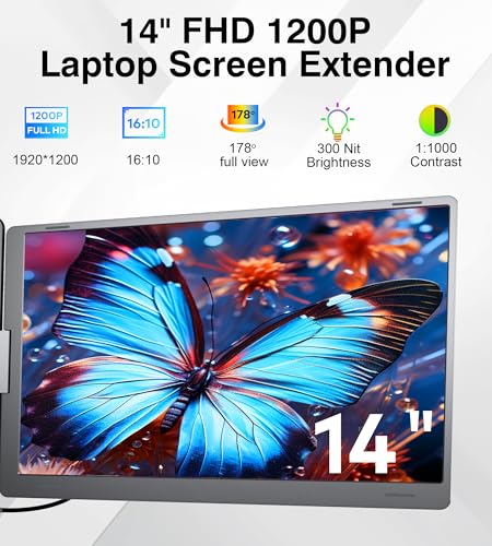 Laptop Screen Extender, 14" Quad Portable Monitor, FHD 1200P IPS Triple Display Compatible with Windows10/11 and Mac, for 12"-16.5" Laptops - size: 14", style: Quad monitor