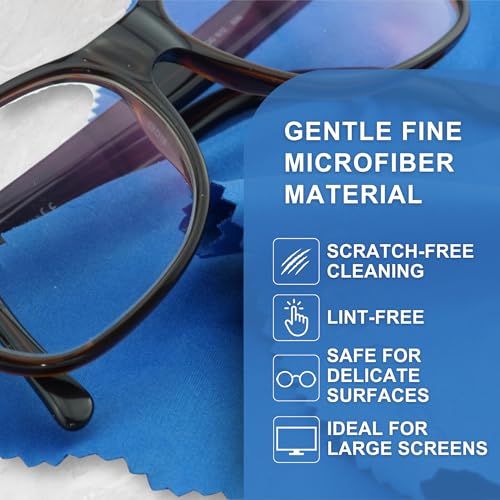 Eco-Fused Microfiber Cleaning Cloth - 7x6'' Microfiber Cloth - Pack of 6 Blue Lens Cleaning Wipes - Cleaning Cloth for Glasses, Eyeglasses, Camera Lens & Phones - color: blue