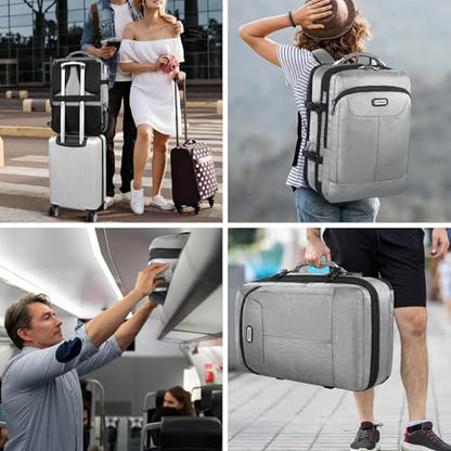 VECKUSON 50L Carry-On Backpack, TSA Approved for Flights, Extra Large Gaming & Travel Laptop Bag with USB Charger, 3 Packing Cubes, RFID Anti-Theft, Heavy Duty Weekender for Men & Women - color: Grey