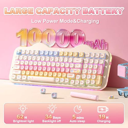 YUNZII C98 Cute Cake Wireless Mechanical Keyboard(Beige, Milk Switch) | 99 Keys with Number Pad, Hot Swap, PBT MOA Keycaps, BT5.0/2.4G/USB-C, Gasket Mount, Custom RGB Backlit for Win/Mac - color: Beige, size: Milk V2 Linear Switch