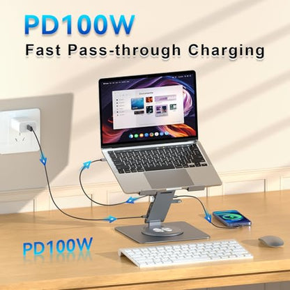 Laptop Docking Station Stand 11-IN-1 Triple Display HDMI DP 4K60Hz Gigabit Ethernet USB3.1 PD100W SD/TF Card Reader Audio 360°Swivel Laptop Stand with USB Hub for MacBookPro/Air/Dell/HP/Surface/Lenovo - color: For Laptop 7-15.6 inches 11-in-1 Ultra