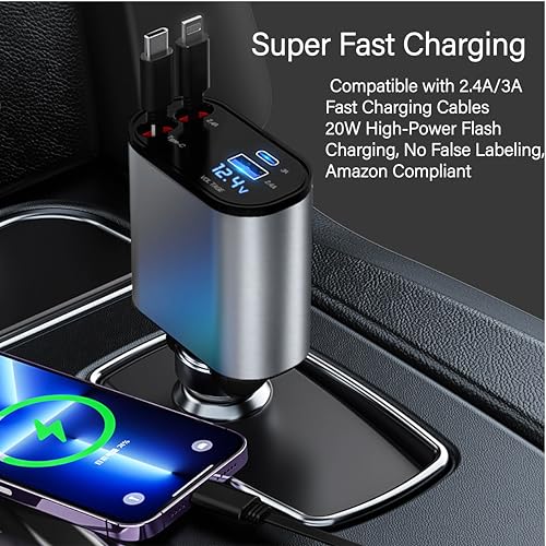 159W GaN 5-in-1 Retractable Car Charger, Dual Cig Lighter, 180° Adjust | Wide compatibility with cell phones, tablets and laptops for road travel power supply