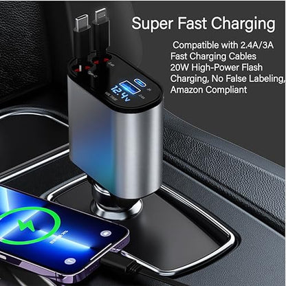159W GaN 5-in-1 Retractable Car Charger, Dual Cig Lighter, 180° Adjust | Wide compatibility with cell phones, tablets and laptops for road travel power supply