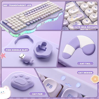 YUNZII C98 Wireless Mechanical Keyboard with Number Pad,99 Key BT5.0/2.4G/USB-C Hot Swap Gasket Mount with PBT MOA Keycaps,Custom RGB,Cute Cake Keyboard for Win/Mac (Purple, Milk V2 Linear Switch) - color: Purple, size: Milk V2 Linear Switch