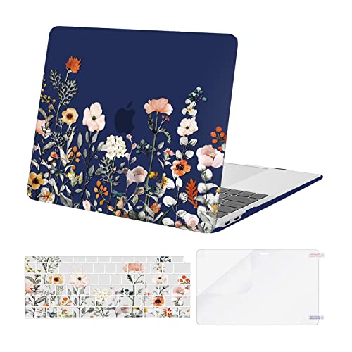MOSISO Compatible with MacBook Air 13 inch Case M1 2022-2018, Blue | Retina Display, Plastic Garden Flowers Hard Shell&Keyboard Cover&Screen Protector, Release A2337 M1 A2179 A1932 - color: Blue