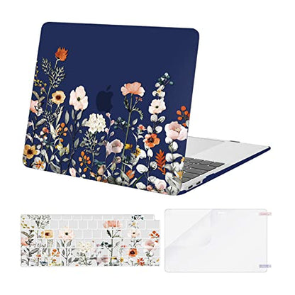 MOSISO Compatible with MacBook Air 13 inch Case M1 2022-2018, Blue | Retina Display, Plastic Garden Flowers Hard Shell&Keyboard Cover&Screen Protector, Release A2337 M1 A2179 A1932 - color: Blue